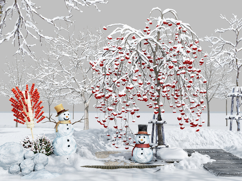 Snowman Snow Sugar gourd Shrub Landscape