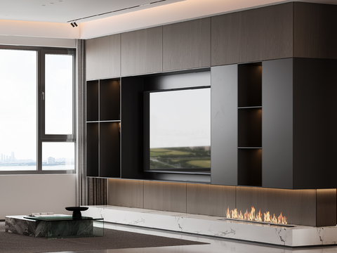 Modern TV wall integrated TV cabinet