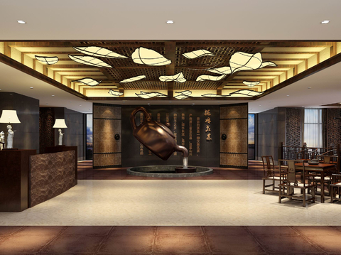 Chinese-style office lobby lobby tea factory