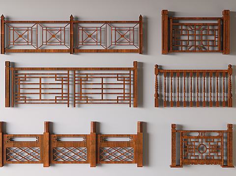 New Chinese-style Solid Wood Railing Hollow Fence Guardrail