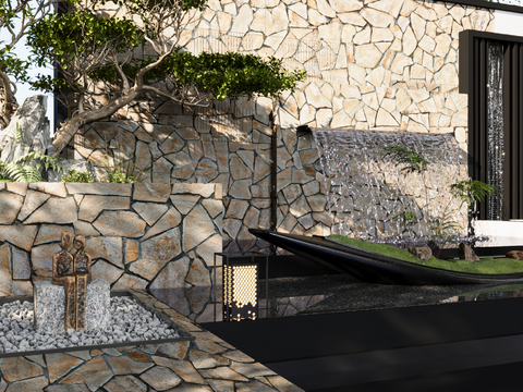 Modern courtyard sketch flowing water landscape