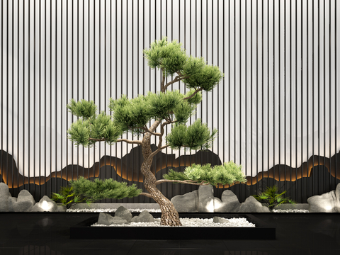 New Chinese Courtyard with Pine Tree Landscape