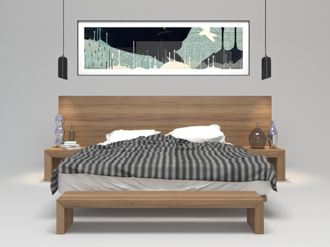 Japanese-style wooden double bed