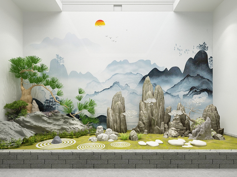 Chinese garden rockery landscape indoor landscape