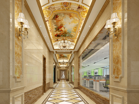 European-style walkway hotel corridor