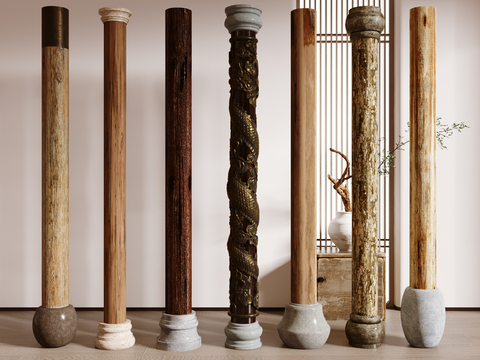 Quiet pillars, old wooden posts, columns