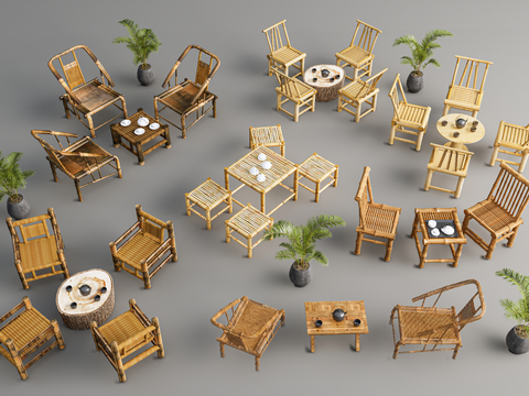 New Chinese Bamboo Tables and Chairs Outdoor Tables and Chairs