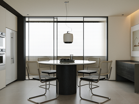 Round DiningRoom Black and White Grey Restaurant