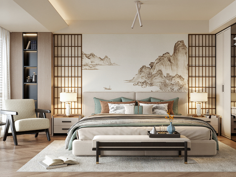 Neo-Chinese Style Bedroom Master Bedroom Song Style Aesthetics