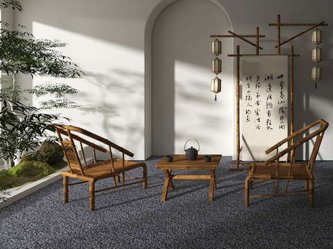 Chinese Tea Table and Chair Outdoor Table and Chair Bamboo Chair Bamboo Table