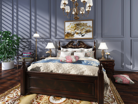 European-style wooden bed double bed