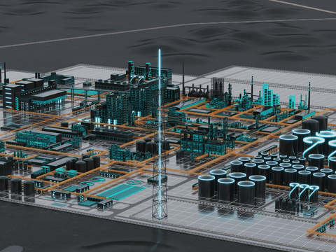 Science and technology industrial plant future factory scene