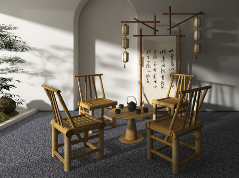 Chinese Tea Table and Chair Outdoor Table and Chair Leisure Table and Chair Bamboo Chair Bamboo Table