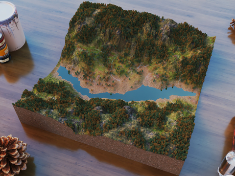 Miniature Scene Mountain Range Sand Plate Forest River