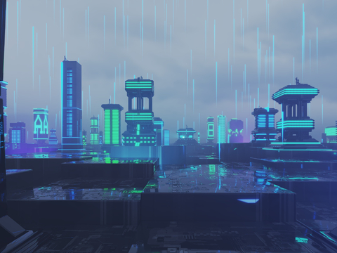 Sci-fi Future Concept Circuit Board Particle City Scene