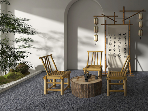 Chinese Tea Table and Chair Outdoor Table and Chair Leisure Table and Chair Bamboo Chair Bamboo Table