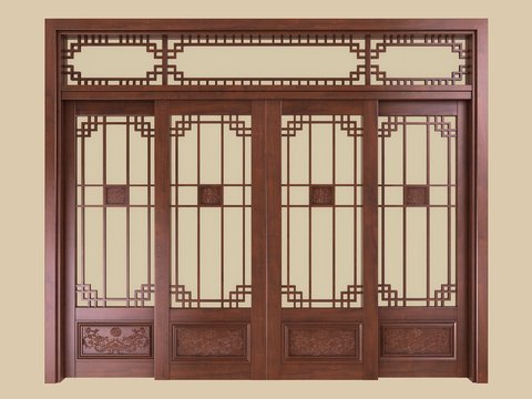 Chinese-style wooden door sliding door plat door mahogany door sliding door