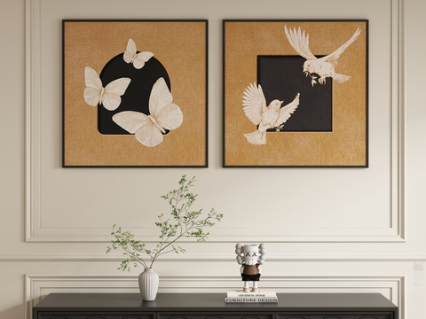 Mid-century Style Retro Painting Butterfly Decorative Painting