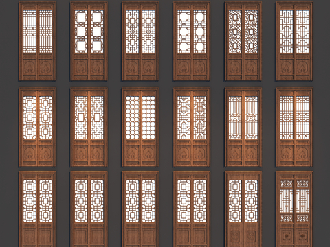 Chinese-style double-door solid wooden door plaid door carved wooden door