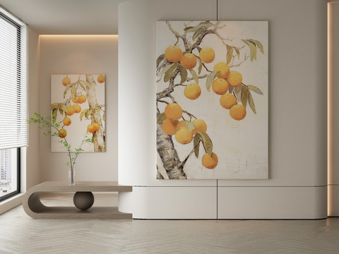 Oil painting, decorative painting, persimmon tree hanging painting