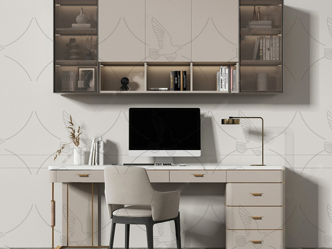 Modern desk and chair wall hanging bookcase