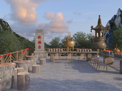 Chinese-style Praying for Blessing Platform Square Landscape