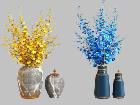 Modern Vase Dancing Orchid Yellow Flower Blue Flower