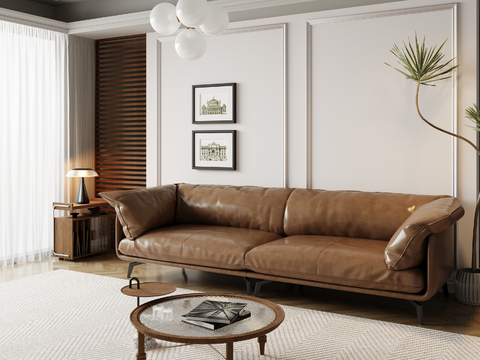 Leather sofa double sofa