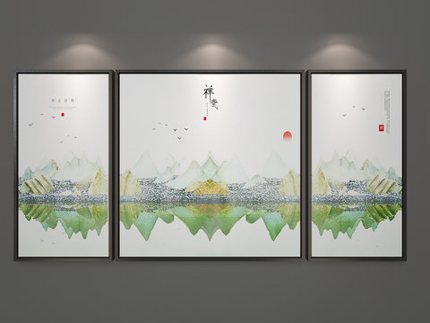 New Chinese Decorative Painting Combination Painting Zen Hanging Painting