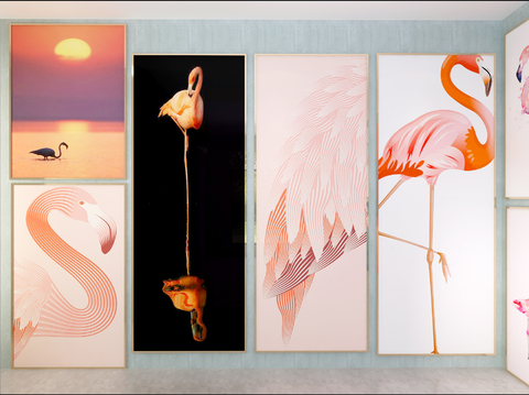 Modern Decorative Painting Combination Painting Flamingo Hanging Painting