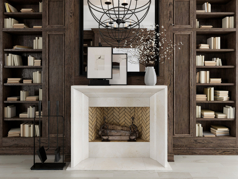 American Style Fireplace Bookcase Whole Wall Cabinet