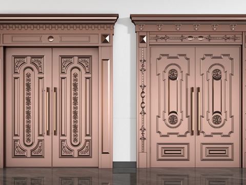 French double-door copper entrance door