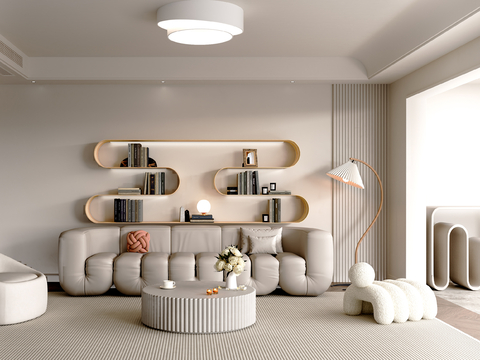 Cream-air Sectional Sofa S-shaped Storage Rack