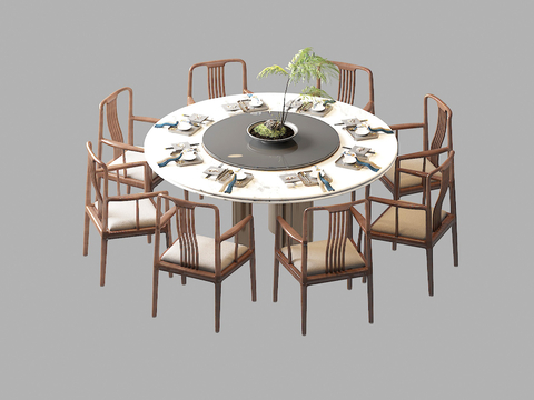 Chinese Round Dining Table and Chair