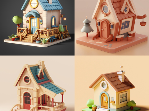 Modern cartoon small house toy cartoon villa building blocks