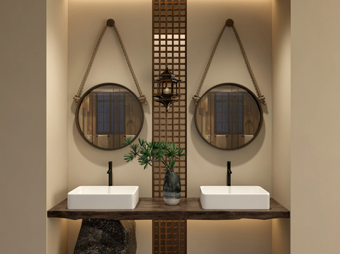 Middle-style double-basin wash basin