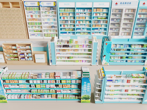 Modern drugstore shelves