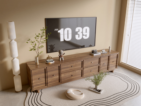 Log Style Floor Cabinet Wood Grain TV Cabinet