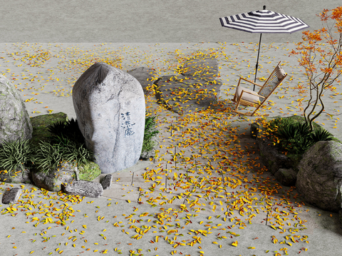 Modern Deciduous landscape stone outdoor chair landscape sketch