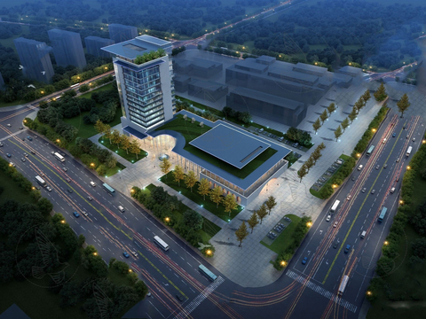 Office Building Aerial View of Commercial Complex