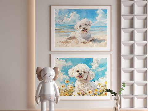 Nordic Decorative Painting Puppy Oil Painting Children's Hanging Painting