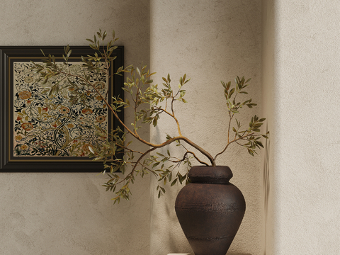 Mid-century Style Potted Green Plant Bonsai Plant