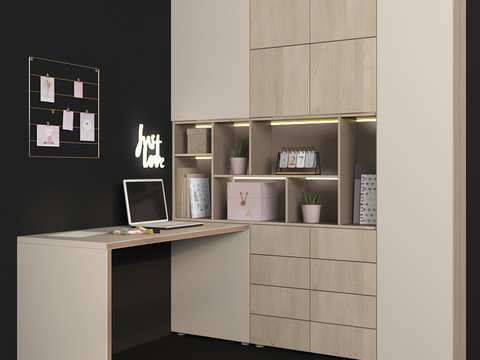 Modern Bookcase Desk Integrated Cabinet