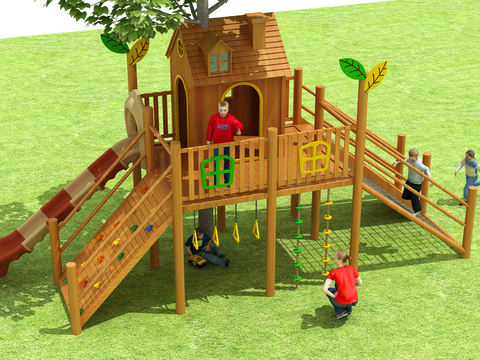 Kindergarten Wooden Cabin Climbing Slide