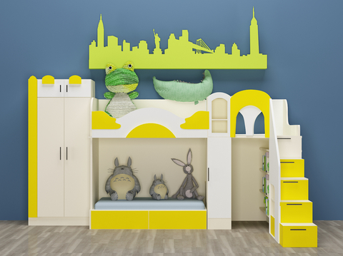 modern kids Bed bunk children's wardrobe