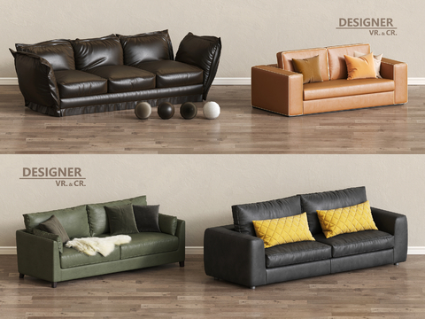 Leather sofa double sofa