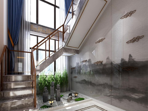 Neo-Chinese Style Villa Staircase