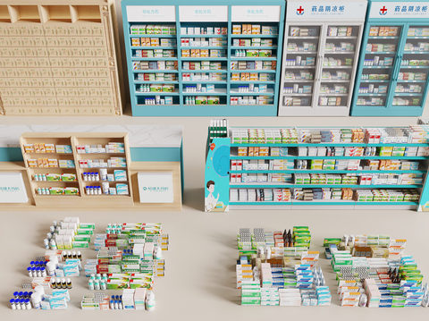 Modern drugstore shelves