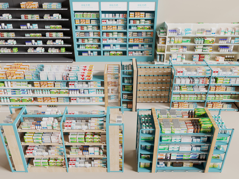 Modern drugstore shelves