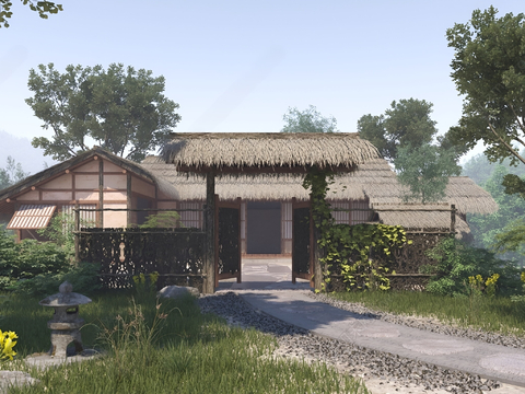 Appearance of Chinese-style thatched cottage homestay